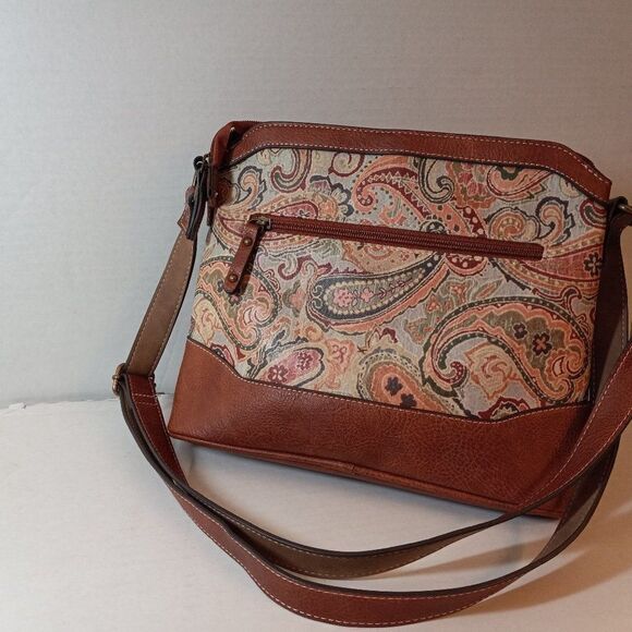 boc Born Concept Paisley Vinyl Crossbody Zipper Top bag Cottagecore Granny Chic - Picture 4 of 9